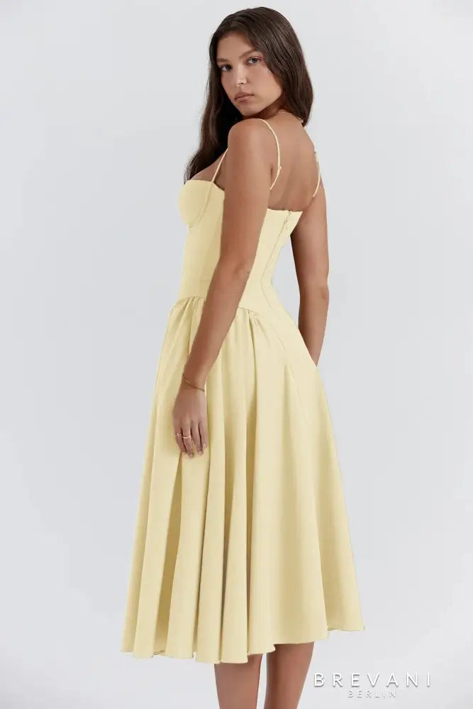 Fitted Waist Square Neck Midi Dress