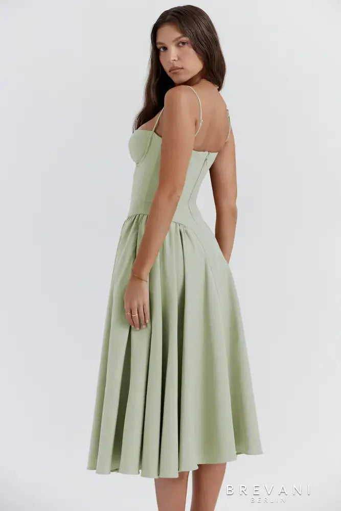 Fitted Waist Square Neck Midi Dress
