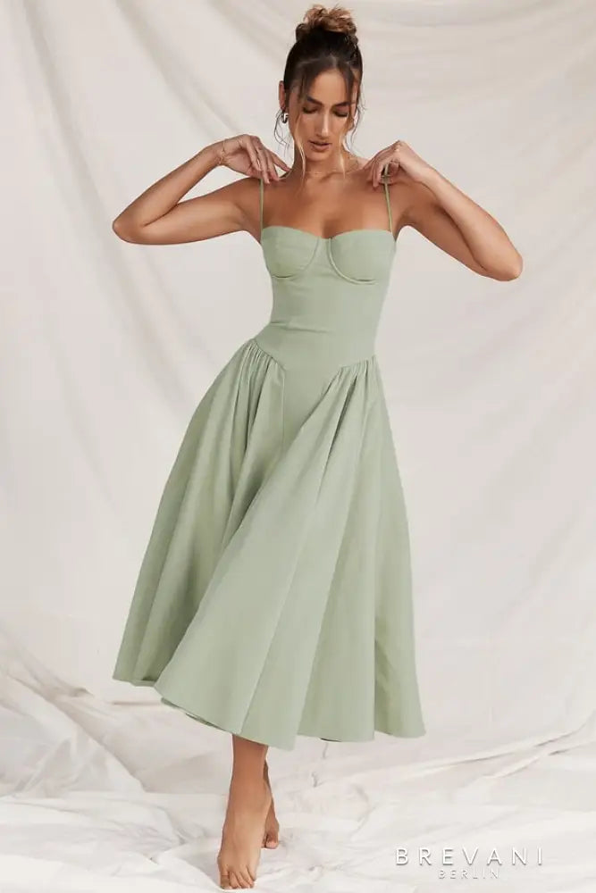 Fitted Waist Square Neck Midi Dress