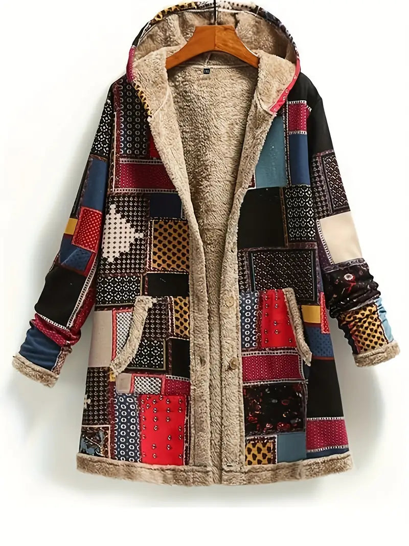 Women's retro patchwork winter jacket