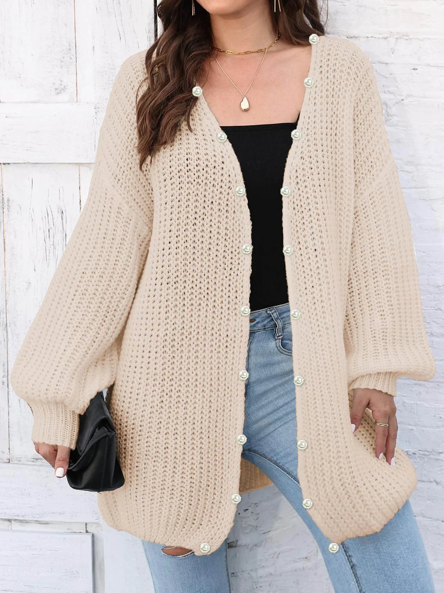 Stylish long cardigan for women with button closure