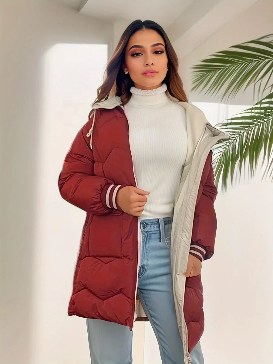 Hooded coat front pockets with zipper for women