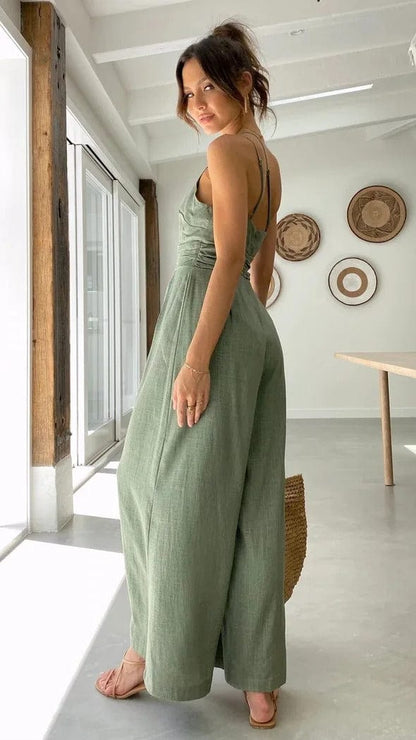 Women's One-Shoulder Jumpsuit - Fitted Bodice - Wide-Leg Elegant Casual Wear