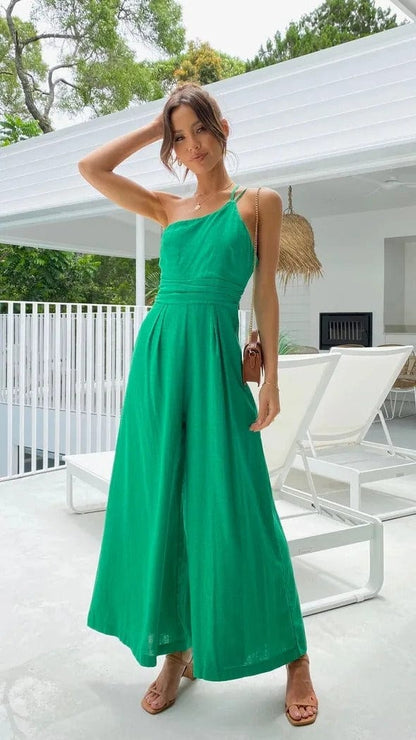 Women's One-Shoulder Jumpsuit - Fitted Bodice - Wide-Leg Elegant Casual Wear