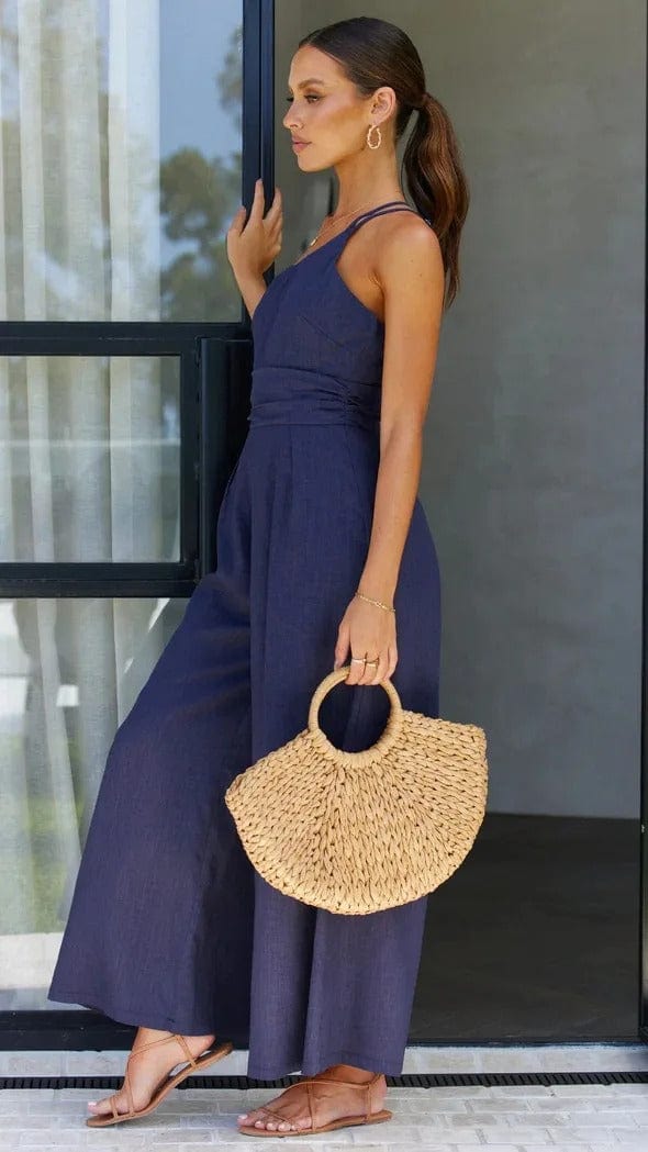 Women's One-Shoulder Jumpsuit - Fitted Bodice - Wide-Leg Elegant Casual Wear