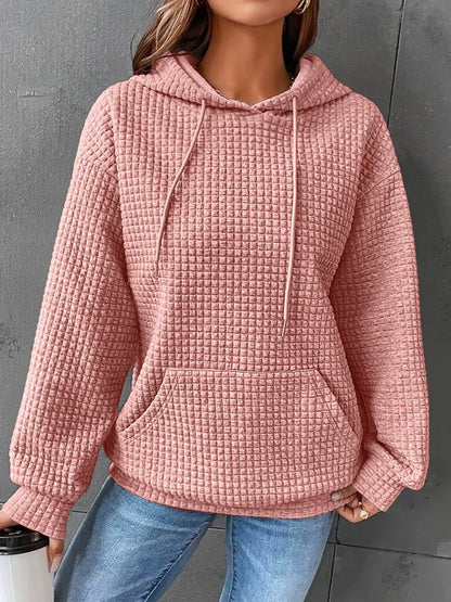 Women's waffle knit hooded drawstring sweatshirt