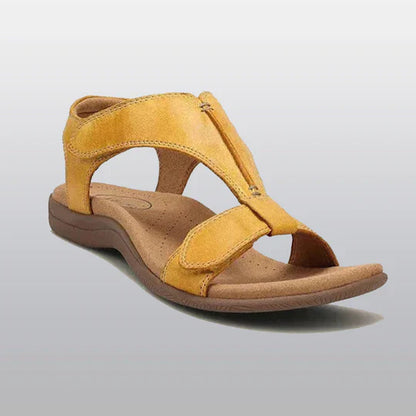 Women's Flat Sandals - Open Toe T-Strap - Cushioned Footbed - Adjustable Fit