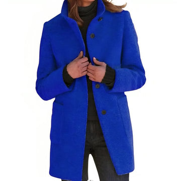 Women's elegant loose coat with stand collar