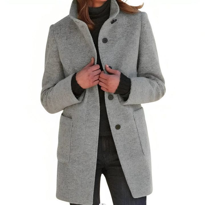 Women's elegant loose coat with stand collar