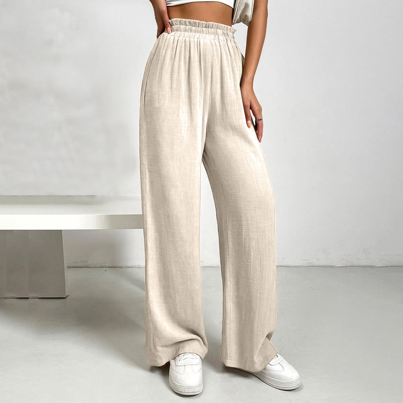 High-Waisted Flowy Elastic Wide-Leg Pants