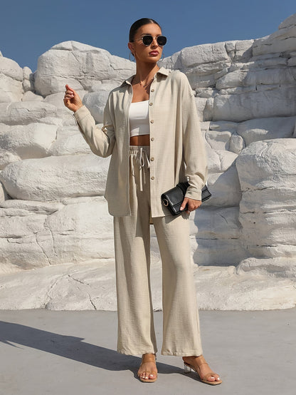 Women's loose casual top and wide-leg pants two-piece