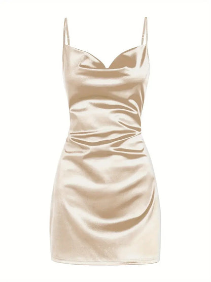 Women's Mini Dress - Bodycon Fit - Adjustable Spaghetti Straps - Elegant Satin Finish