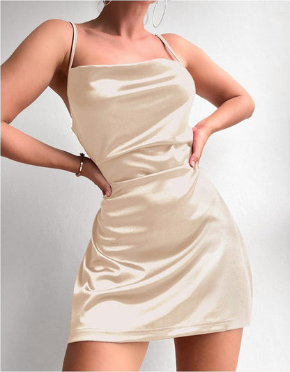 Women's Mini Dress - Bodycon Fit - Adjustable Spaghetti Straps - Elegant Satin Finish