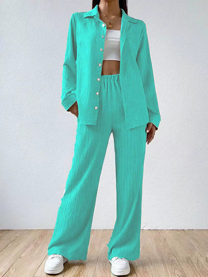 Women's casual two-piece suit set with wide-leg pants