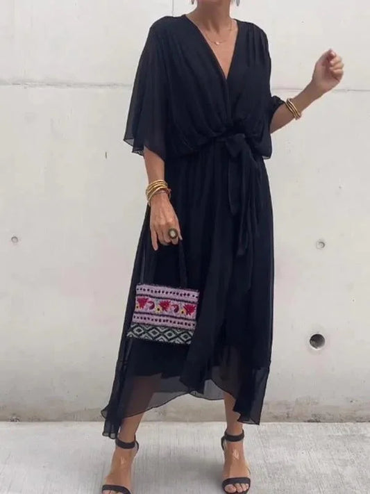 Flowing Relaxed Fit Kimono Sleeve Maxi Dress