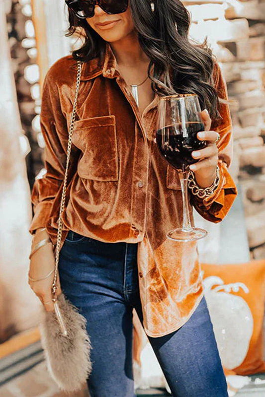Soft Velvet Relaxed Fit Button-Up Shirt