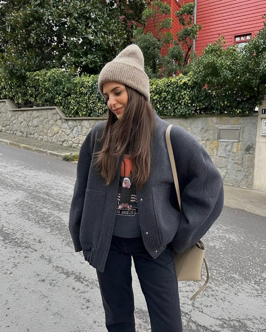 Wool Blend Oversized Fit Casual Jacket 