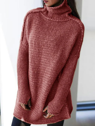 Women's comfortable turtleneck knit v neck long sleeve sweater