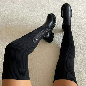 Women's stretch over-the-knee knitted fly boots