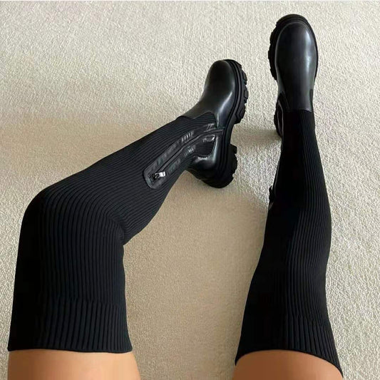 Stretch Over-the-Knee Knitted Fly Boots