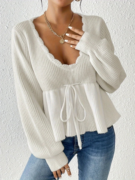 Ribbed Knit Relaxed Fit Pullover Sweater 