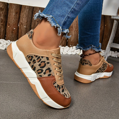 Women's Sneakers - Leopard Print - Chunky Sole - Trendy Casual Lace-Up Shoes