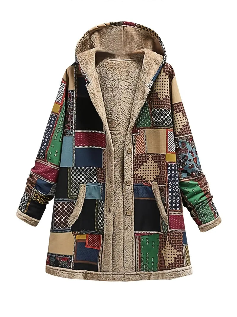 Women's retro patchwork winter jacket