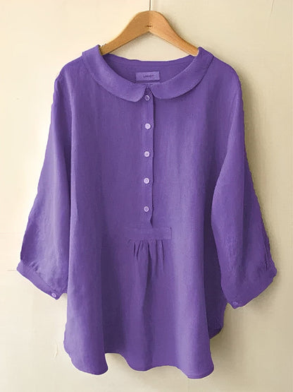 Women’s Blouse – Loose Fit – Peter Pan Collar – Breathable Blend – Peplum – 3/4 Sleeve