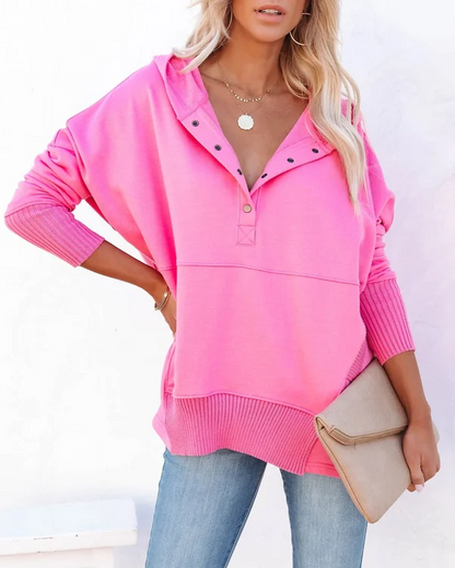 Women's v-neck hooded bat-sleeve sweatshirt