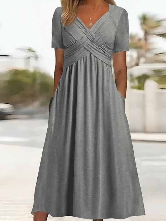 Flowy Fit A-Line V-Neck Dress