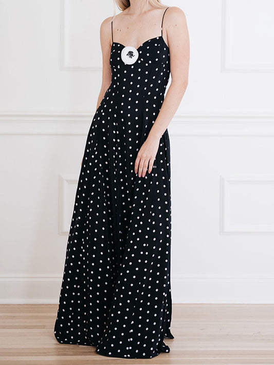 Polka Dot Sleeveless V-Neck Backless Dress