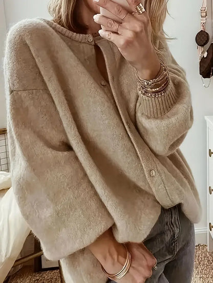 Women's plain round neck long-sleeve sweater