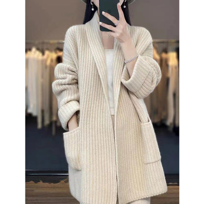 Oversized ribbed knit cardigan with pockets for women