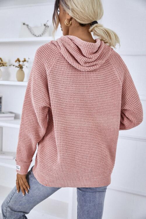 Women’s Knitted Hoodie - Relaxed Fit - Ribbed Cuffs & Hem - Drawstring Hood Casual Style