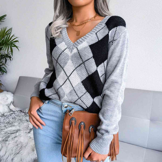 V-Neck Stylish Knit Sweater