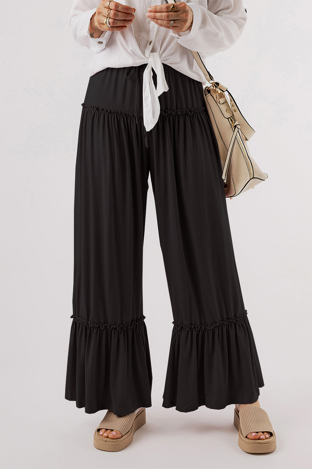 Elise - tied frill ruched bootcut pants