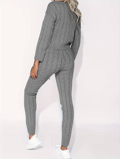 Women’s Lounge Set - Cable Knit - Off Shoulder Sweater - High Waist Tapered Pants