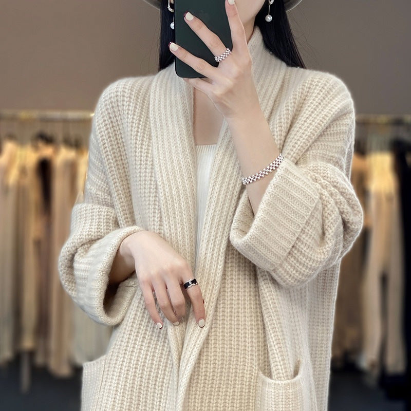 Oversized ribbed knit cardigan with pockets for women