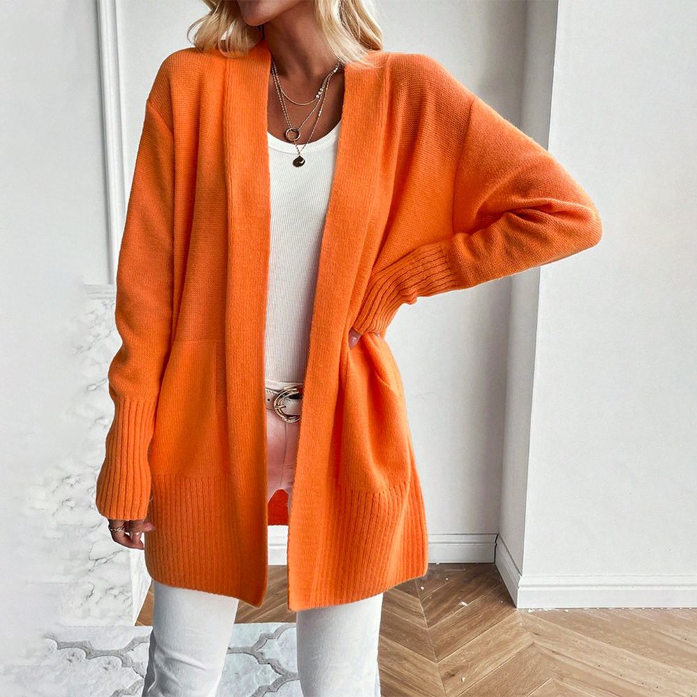 Plain Knitted Orange Cardigan
