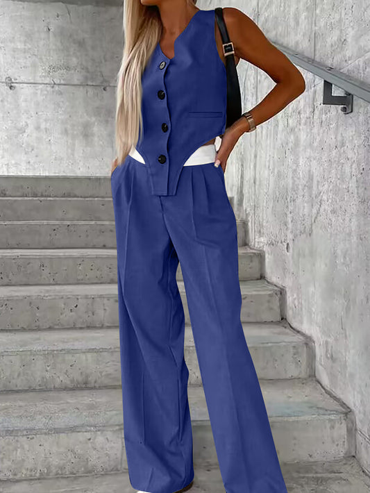 Sleeveless Wide-Leg Two-Piece Pants Set