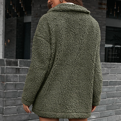 Oversized sherpa jacket with lapel collar for women