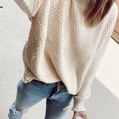 Women's loose fit turtleneck knit sweater pullover