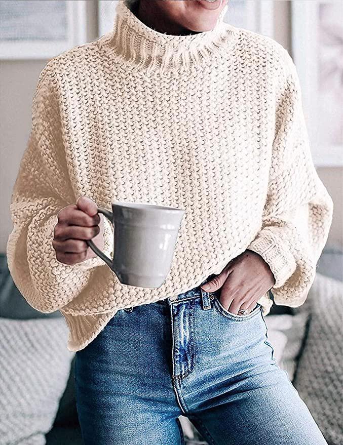 Women's loose fit turtleneck knit sweater pullover