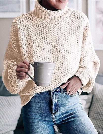 Women's loose fit turtleneck knit sweater pullover