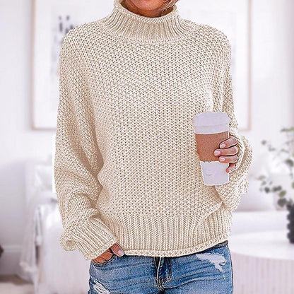 Women's loose fit turtleneck knit sweater pullover