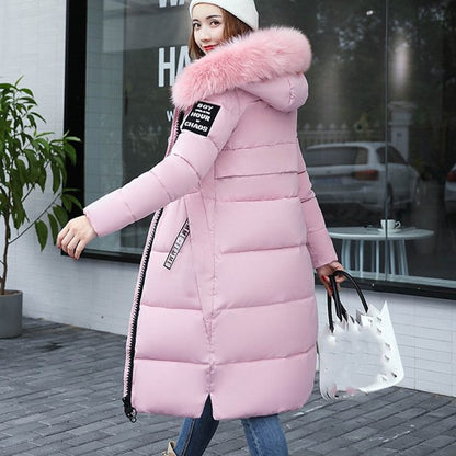 Women's hooded faux fur collar down jacket