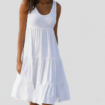 Women's Sleeveless Sundress - Ruffled Tiered Design - Flowy Knee-Length Casual Wear