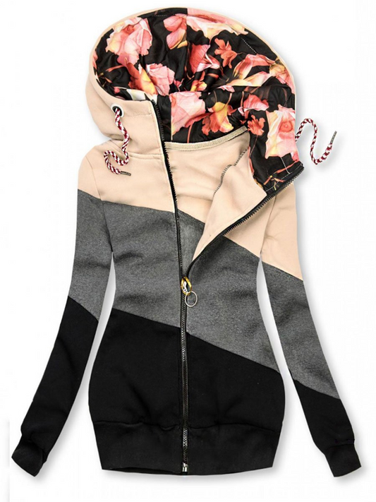 Hooded Floral Zipper Jacket