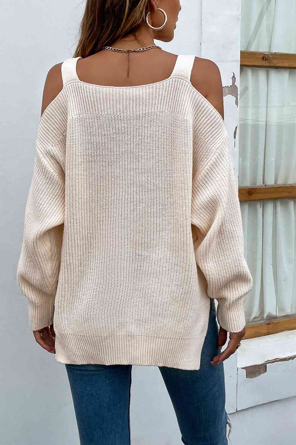 Women's ribbed cold shoulder long sleeve top