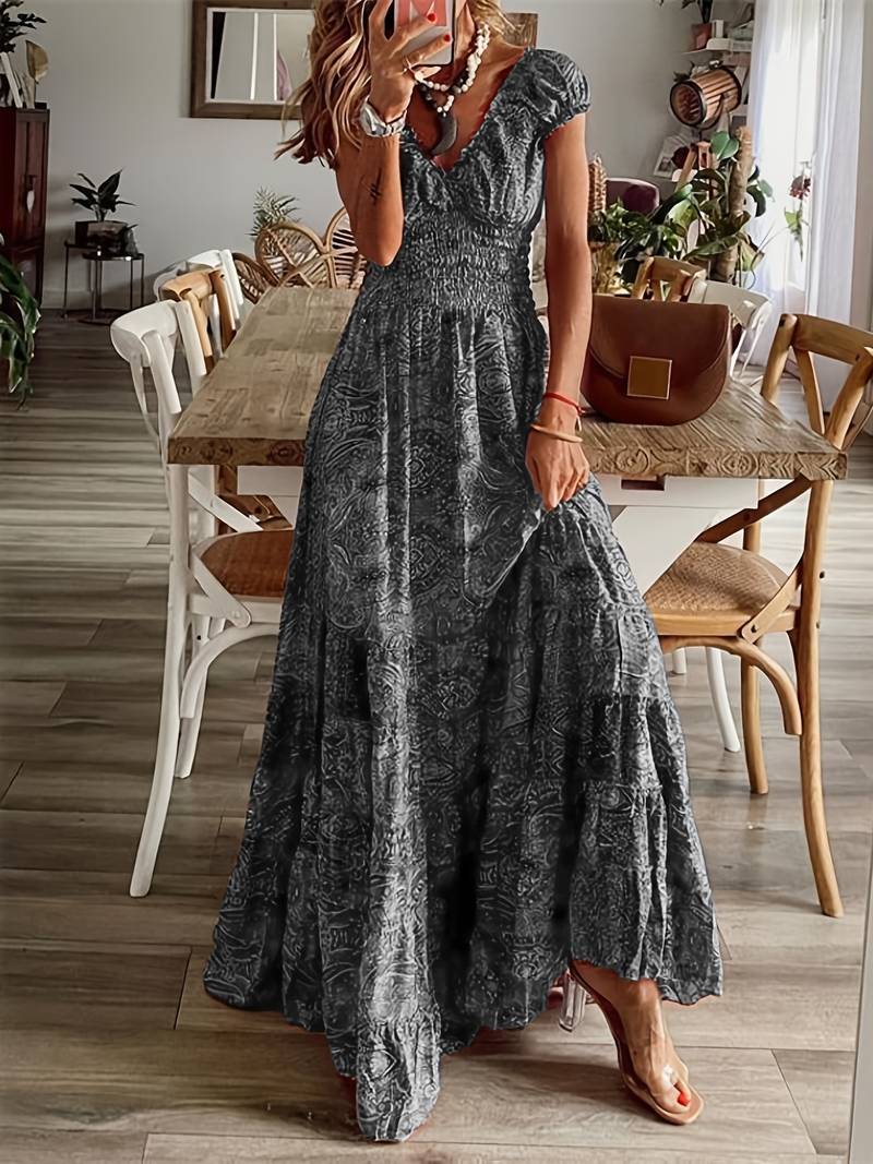 Wilder - Long Dress with Ruffled Neckline and Floral Print